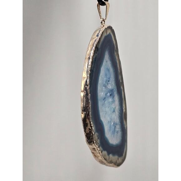 Blue Agate Slice Pendant Necklace | Natural Stone | Adjustable Cord - Picture 15 of 16